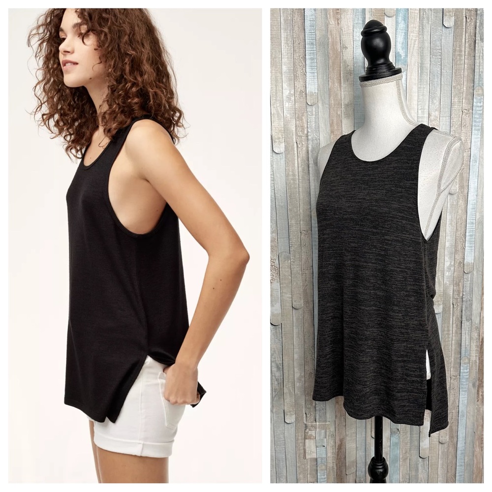 Aritzia S Wilfred Free Marl Knit Ornella Racer Tank Top Shirt Black Gray $78